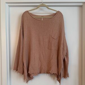 Free People Brown Frayed Hem Sweater